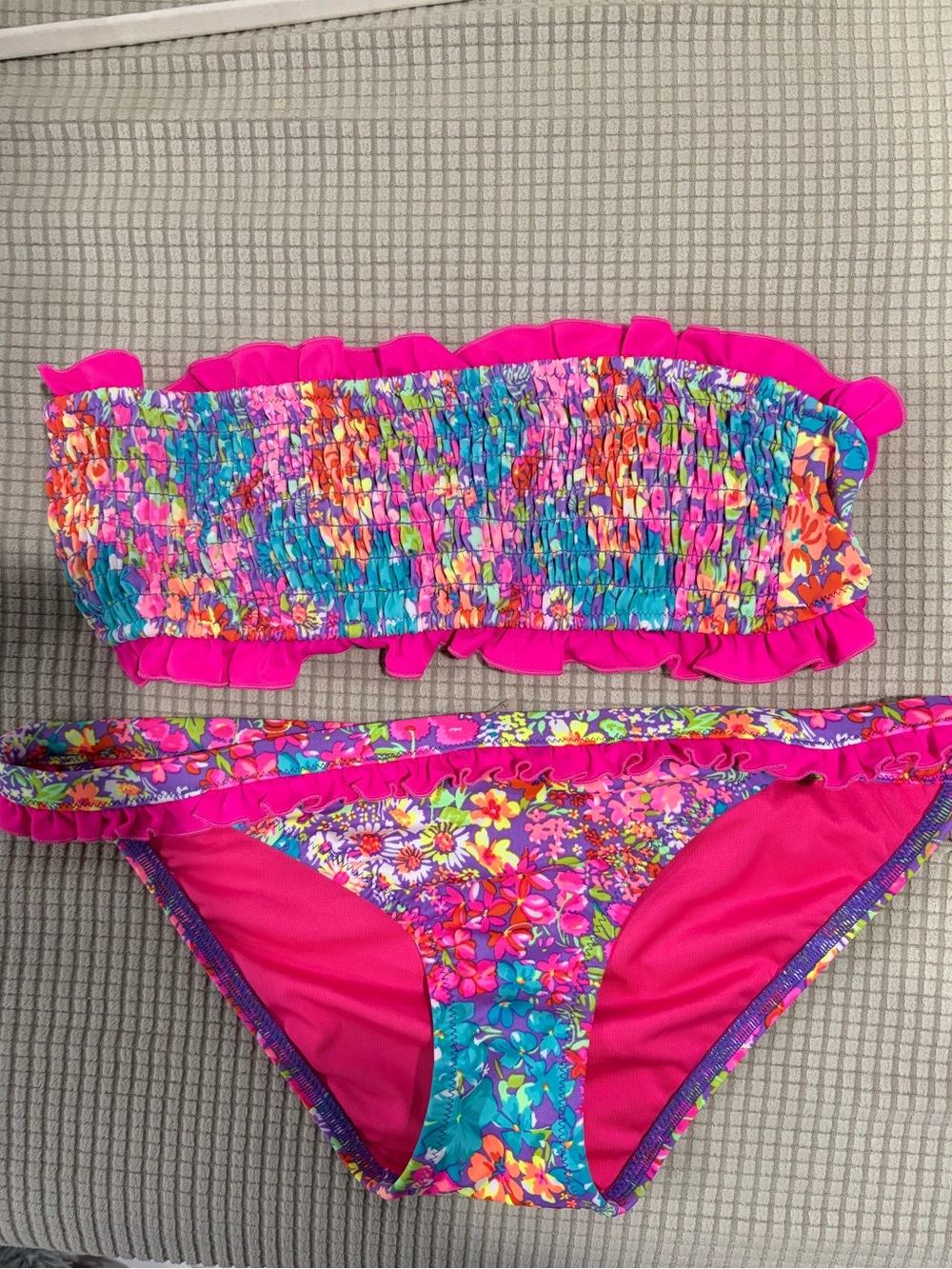 Victoria's Secret Hot Pink Floral Ruffle Bikini Bottoms